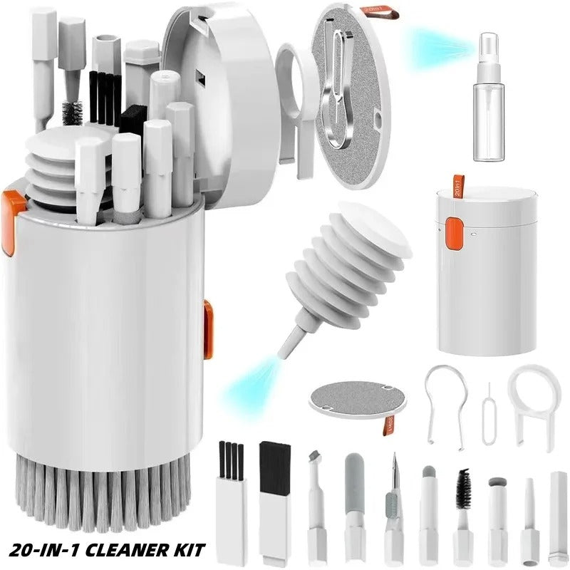 20-in-1 cleaner kit with various cleaning tools on a white background