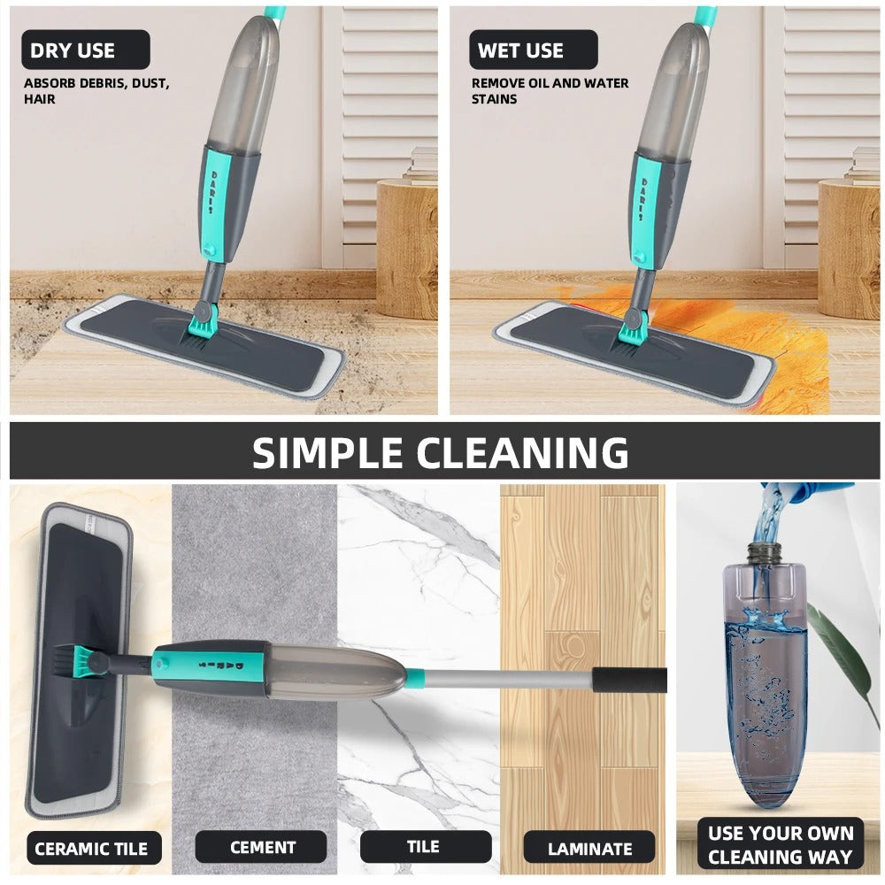 360° Magic Floor Mop with Microfiber Pads – Spray & Spin