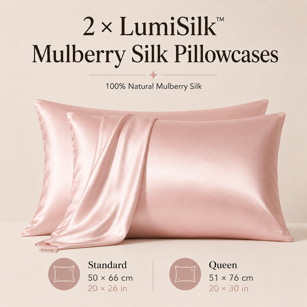 LumiSilk™ Mulberry Silk Pillowcase — 2 Pack