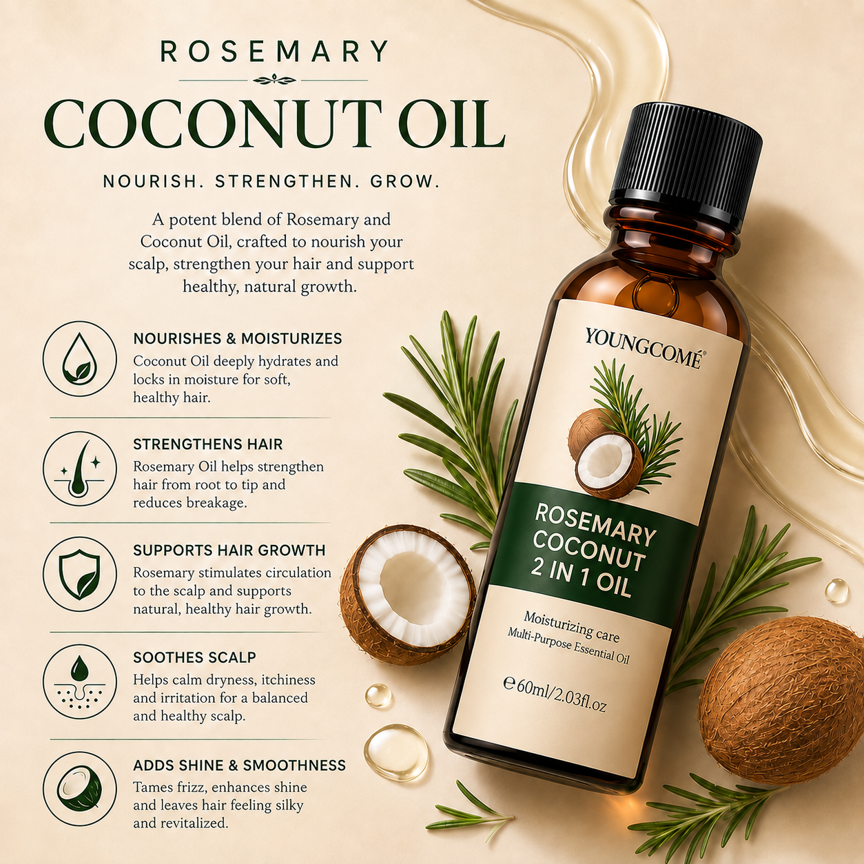 LumiRose™ Rosemary + Coconut Hair Oil