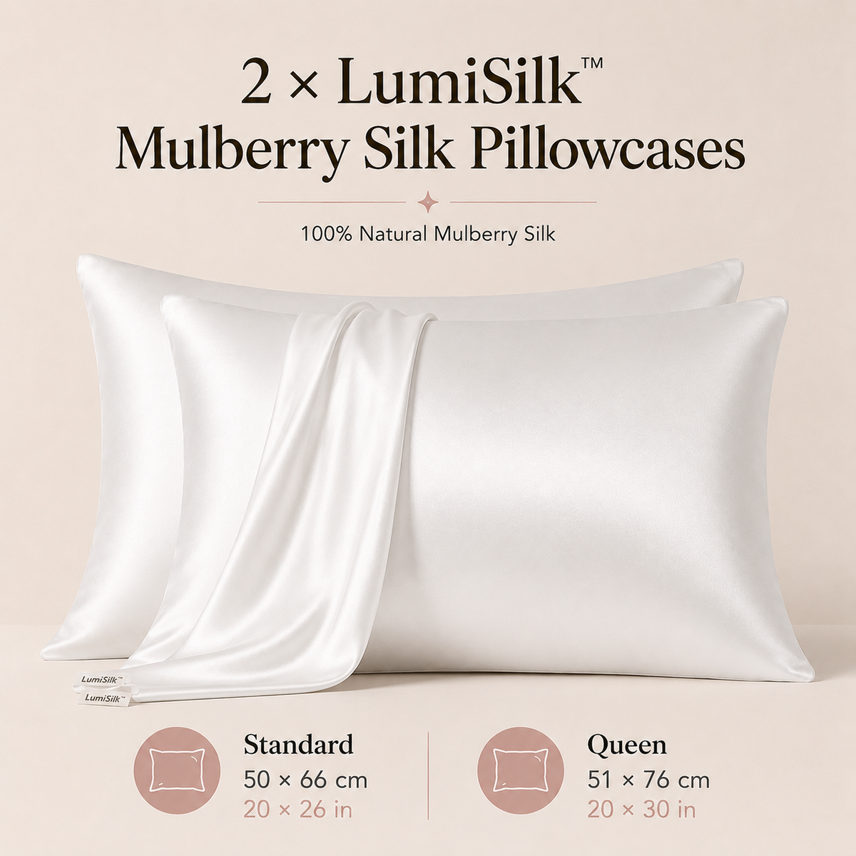 LumiSilk™ Mulberry Silk Pillowcase — 2 Pack