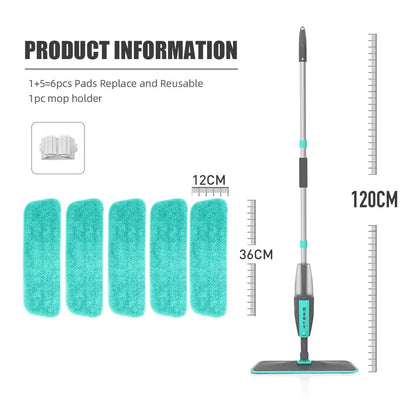 360° Magic Floor Mop with Microfiber Pads – Spray & Spin