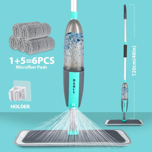 360° Magic Floor Mop with Microfiber Pads – Spray & Spin