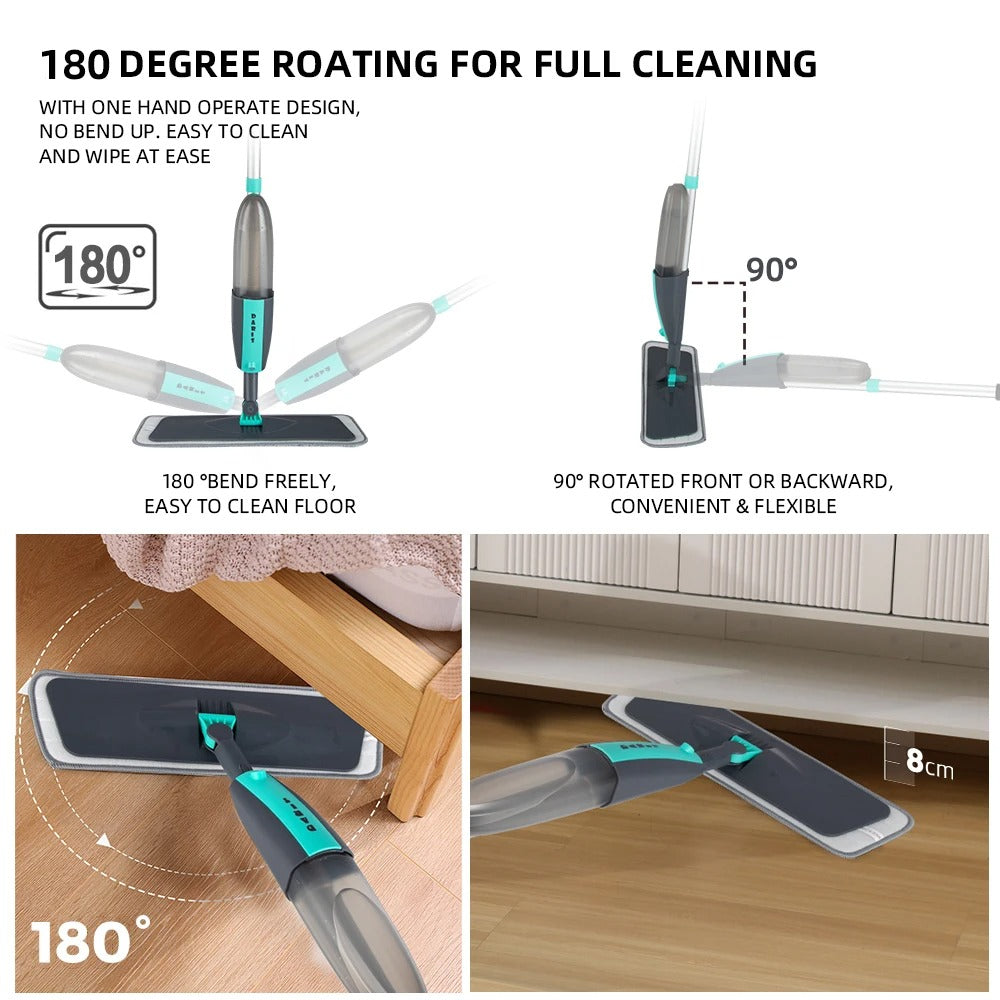 360° Magic Floor Mop with Microfiber Pads – Spray & Spin