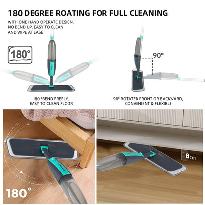 360° Magic Floor Mop with Microfiber Pads – Spray & Spin
