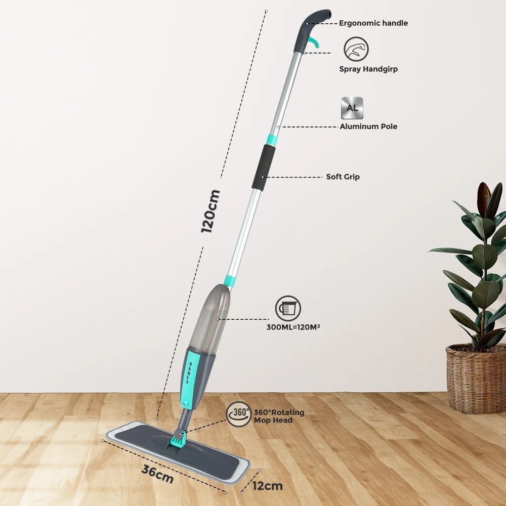 360° Magic Floor Mop with Microfiber Pads – Spray & Spin