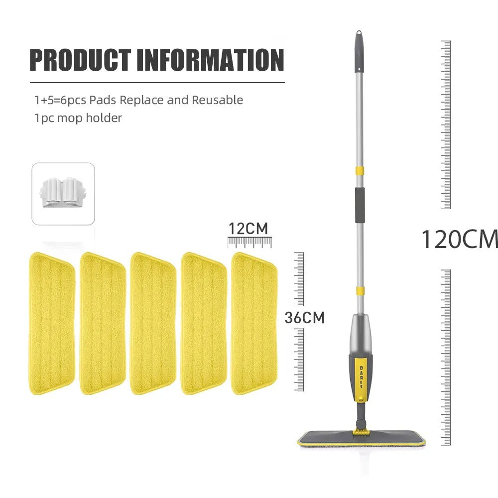 360° Magic Floor Mop with Microfiber Pads – Spray & Spin
